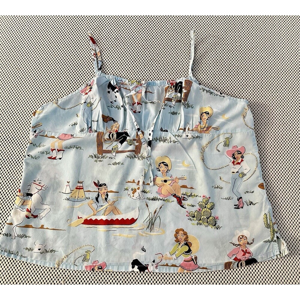 Nick & Nora Pajama Top Cami Shirt Womens XXL Cowgirl Rockabilly Pinup PJs Retro